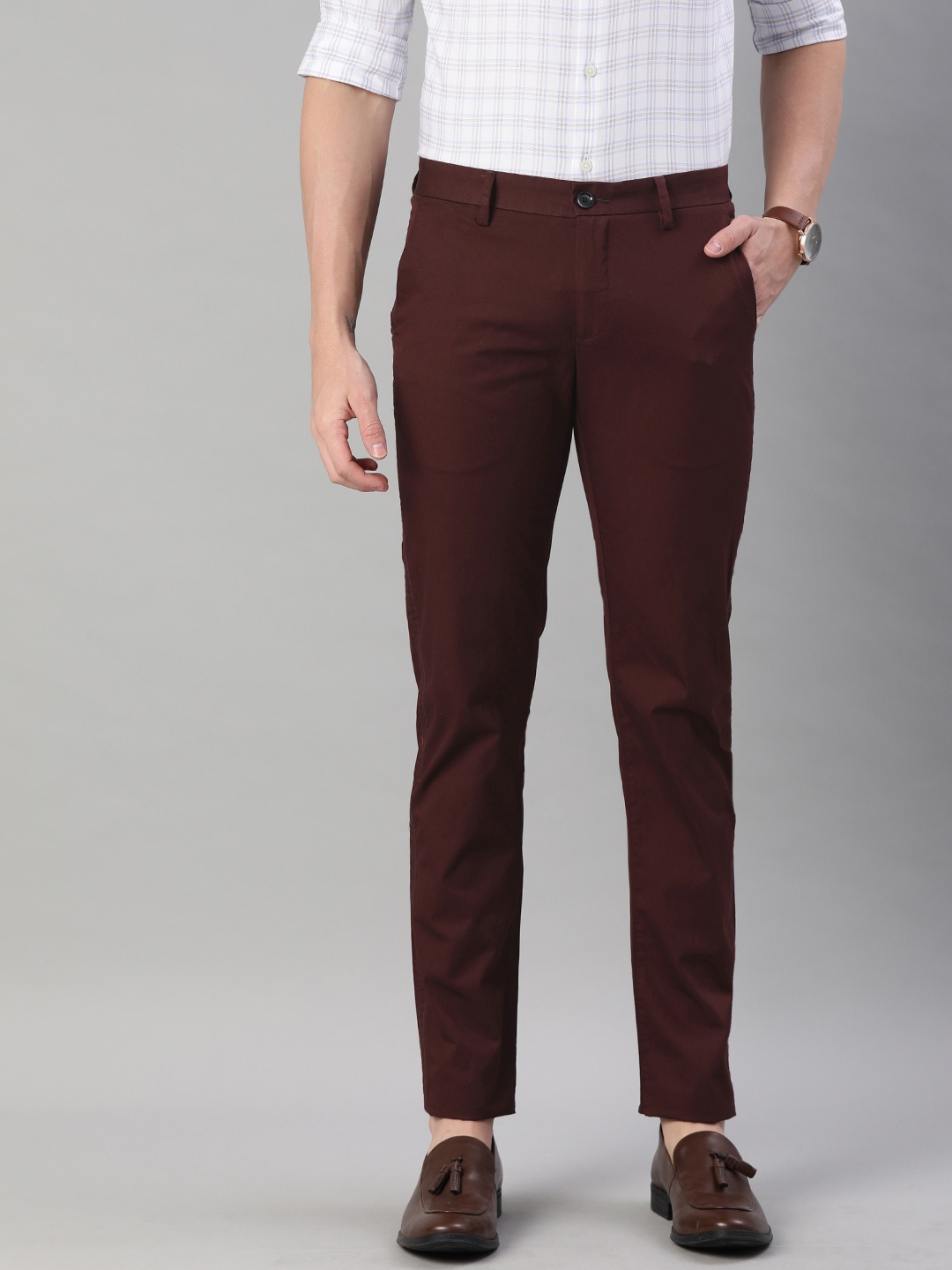 

Allen Solly Sport Men Burgundy Slim Fit Solid Chinos