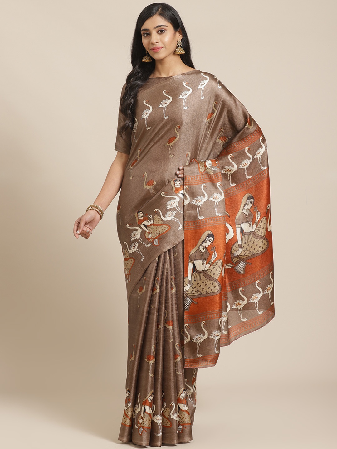 

Saree mall Brown & Beige Ethnic Motifs Print Bhagalpuri Saree