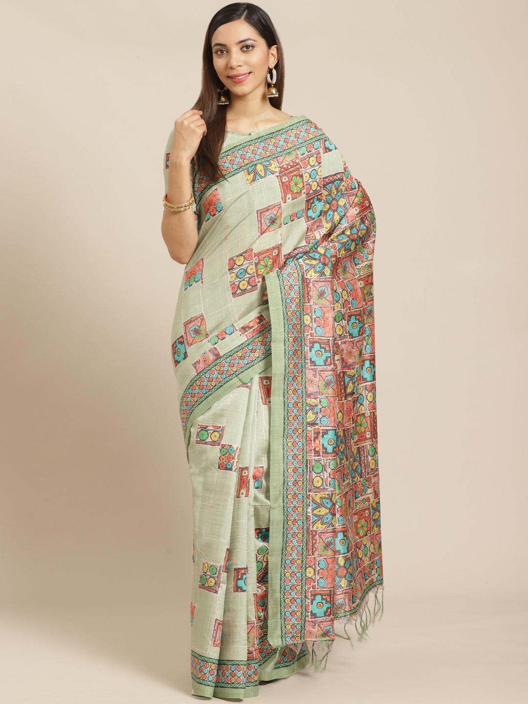 

Saree mall Green & Pink Silk Blend Printed Saree