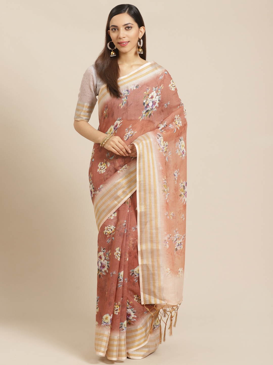 

Saree mall Rust Brown & Beige Floral Print Saree