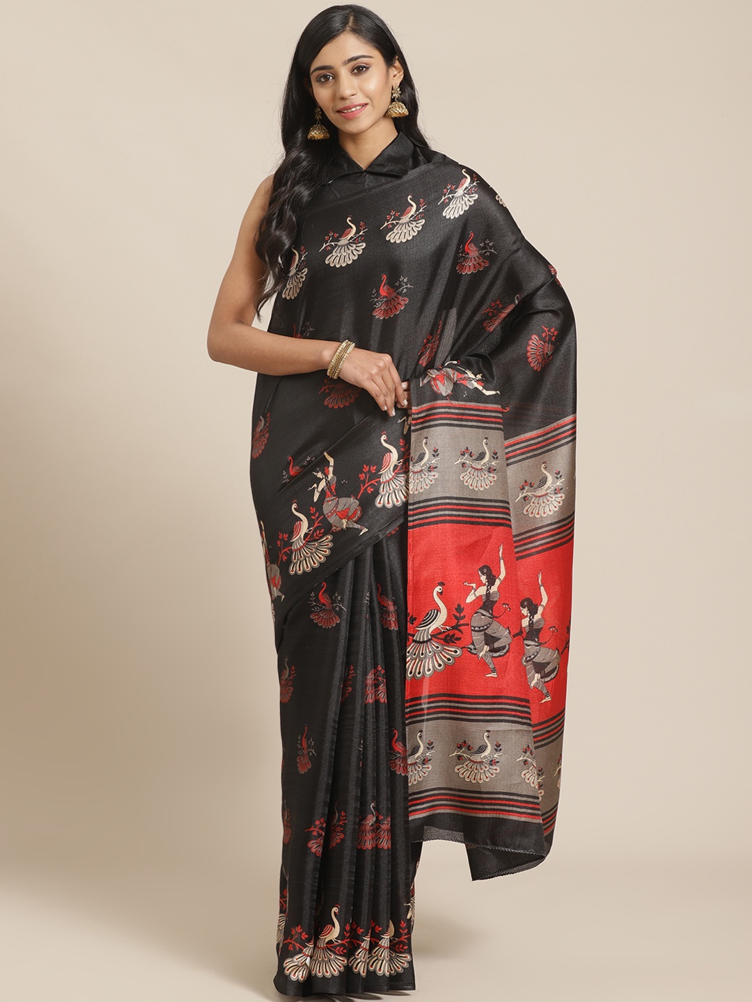 

Saree mall Black & Beige Ethnic Motifs Print Bhagalpuri Saree
