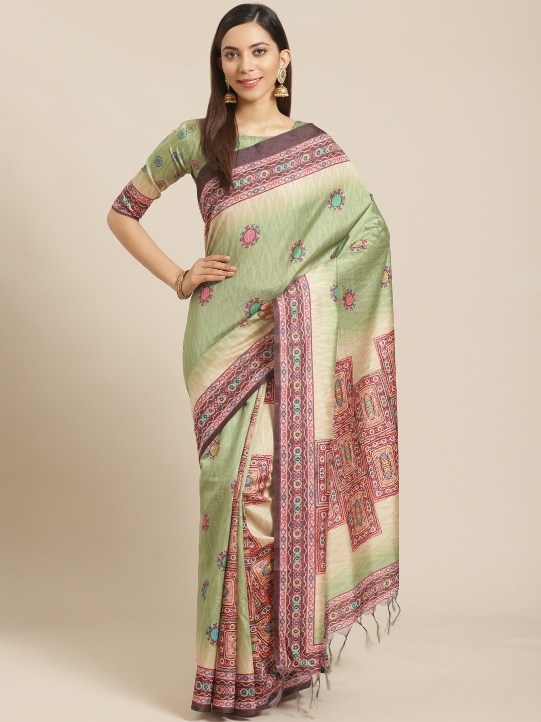 

Saree mall Green & Burgundy Printed Saree