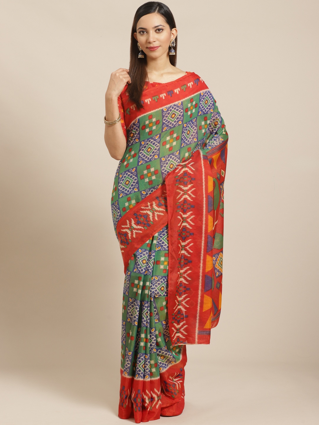 

Saree mall Green & Red Printed Saree