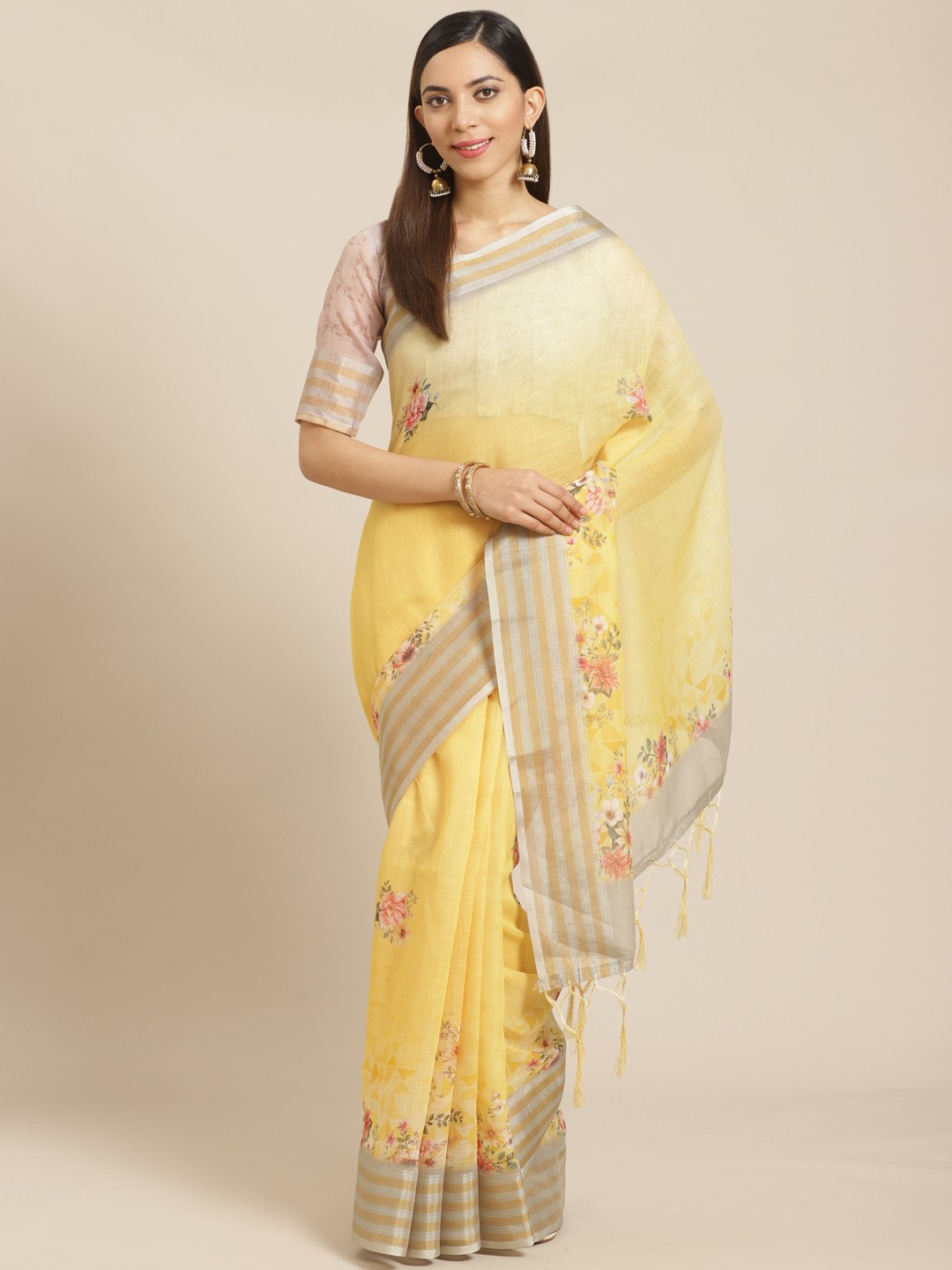 

Saree mall Yellow Floral Print Saree