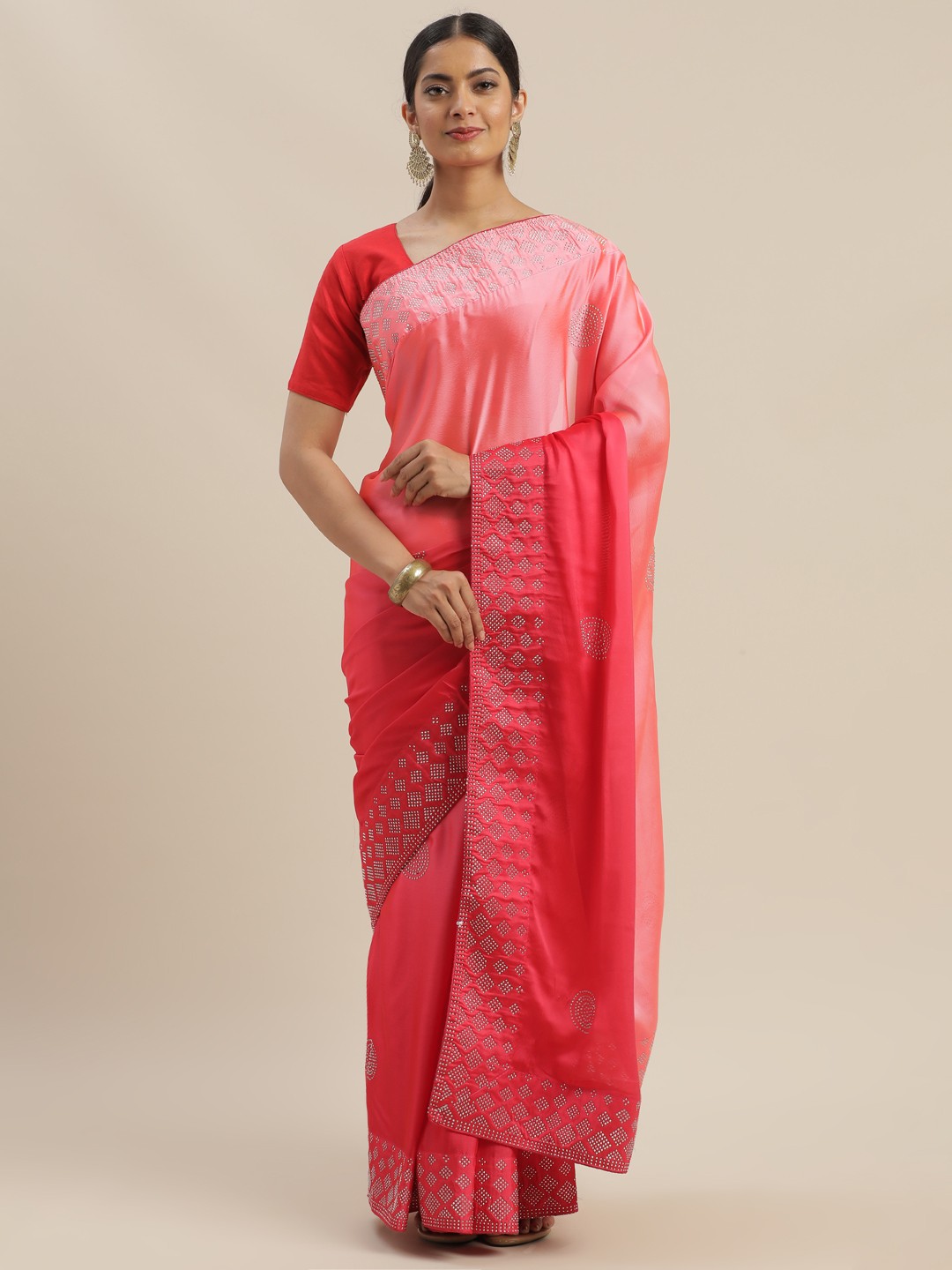 

Mitera Red Embroidered Poly Georgette Saree