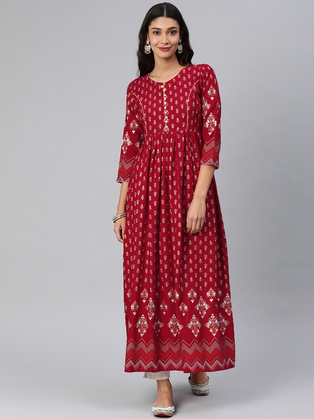 

Blissta Women Maroon Gold-toned Printed A-Line Kurta