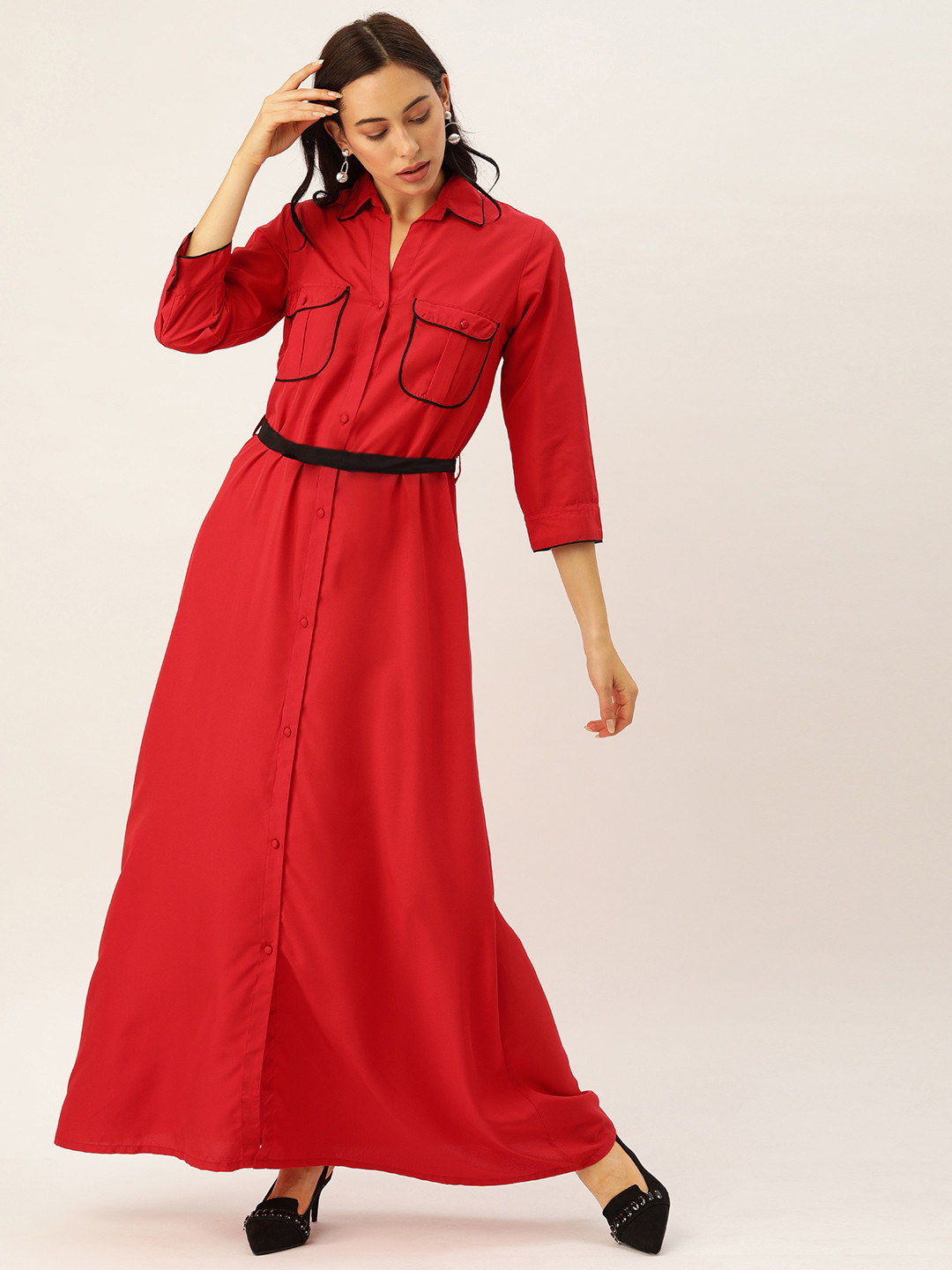 

Shubhangini Fashion Women Red Solid Maxi Dress