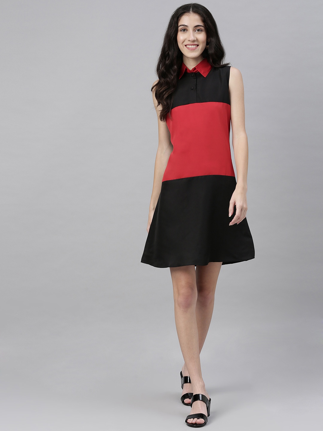 

Shubhangini Fashion Women Black & Red Colourblocked A-Line Dress