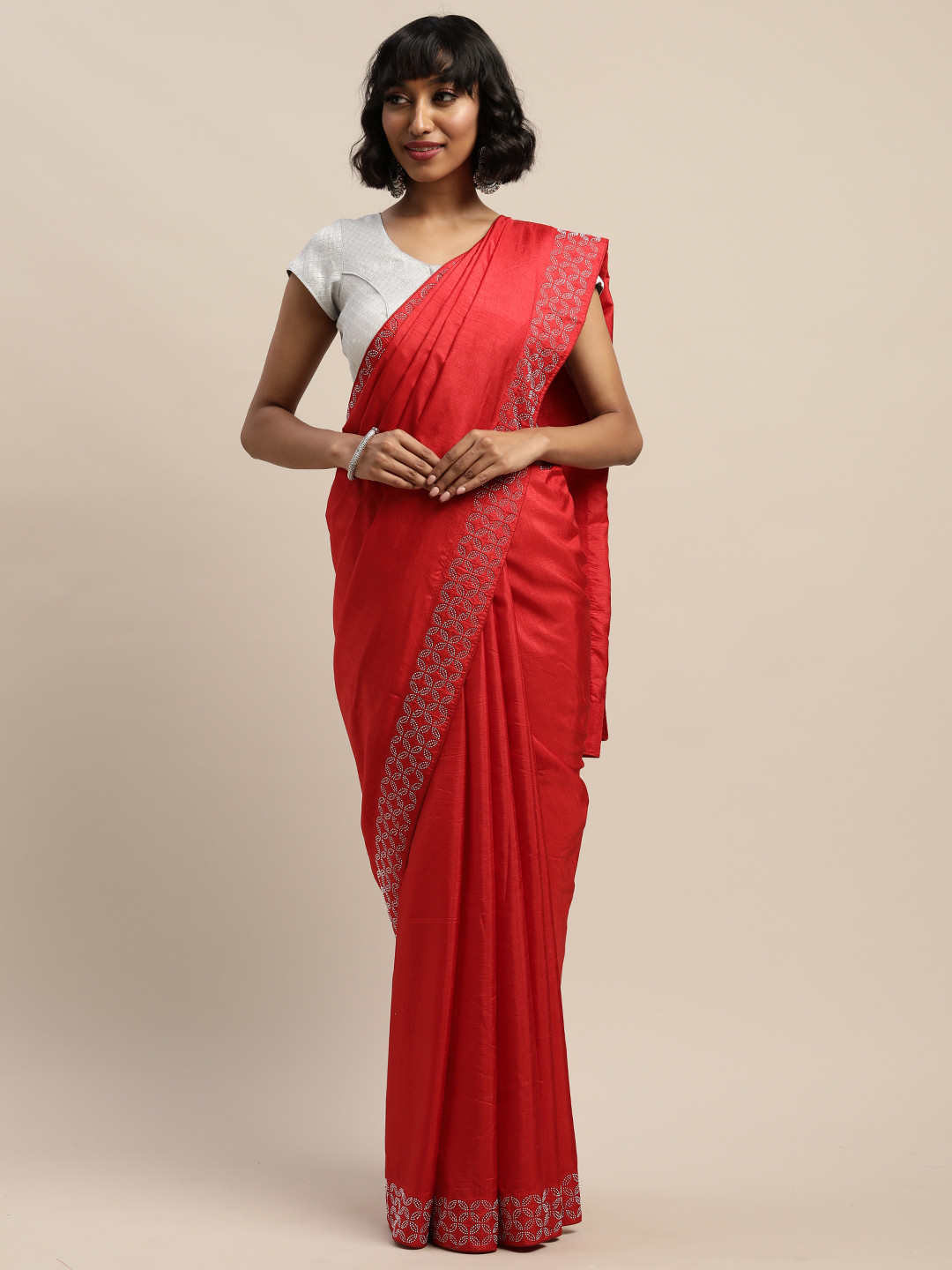 

Mitera Red Embellished Silk Blend Saree