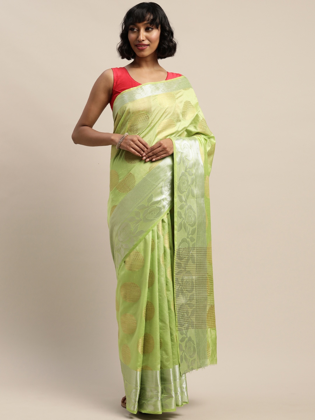 

Mitera Green Silk Blend Woven Design Banarasi Saree