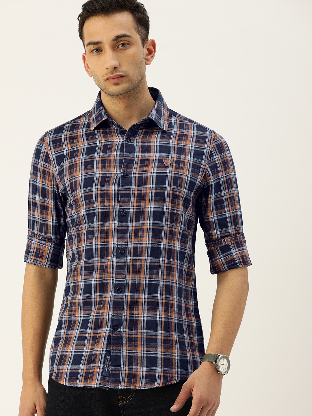 

Being Human Men Navy Blue & White Slim Fit Checked Casual Shirt