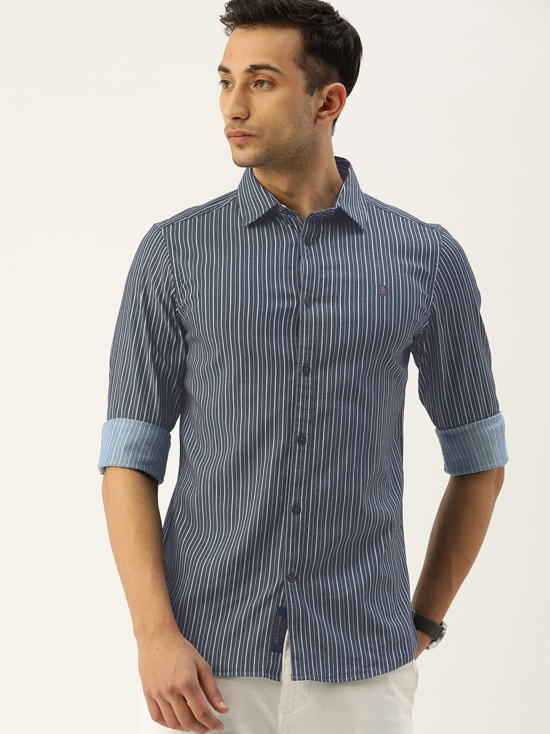 

Being Human Men Navy Blue & White Slim Fit Striped Casual Shirt
