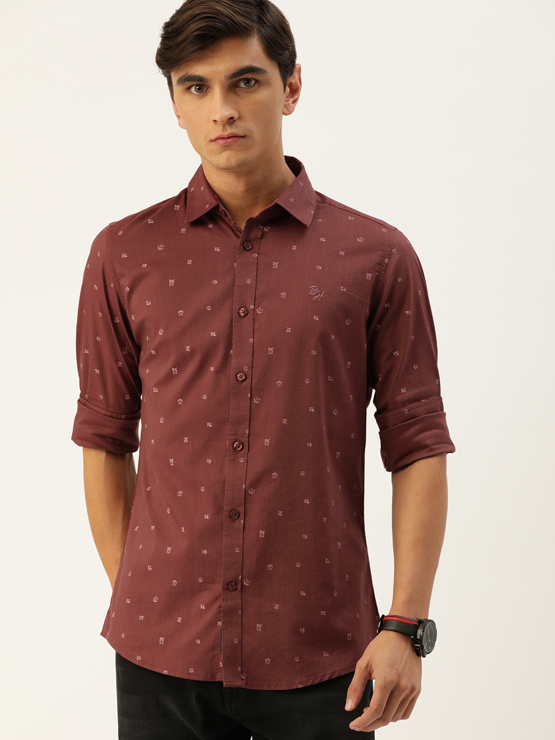 

Being Human Men Maroon & White Slim Fit Printed Casual Shirt