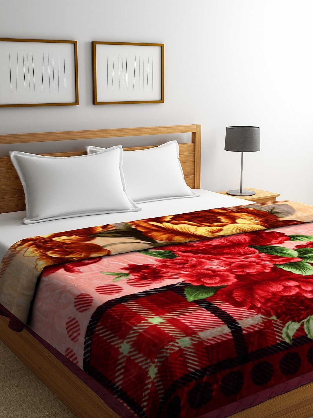 

BOMBAY DYEING Red & Brown Floral Heavy Winter 600 GSM Double Bed Blanket