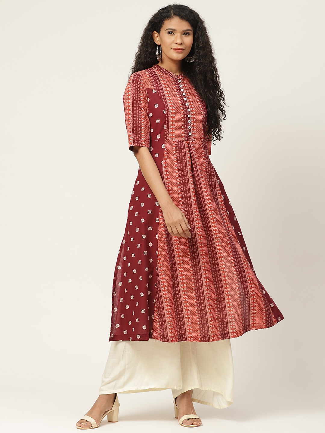 

Sangria Women Maroon & Orange Ethnic Printed Cotton A-Line Kurta