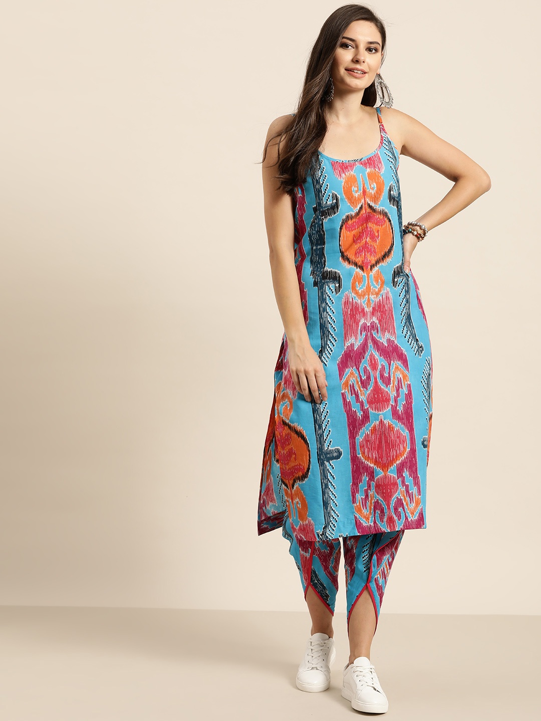 

Sangria Women Blue & Magenta Pure Cotton Printed Straight Kurta