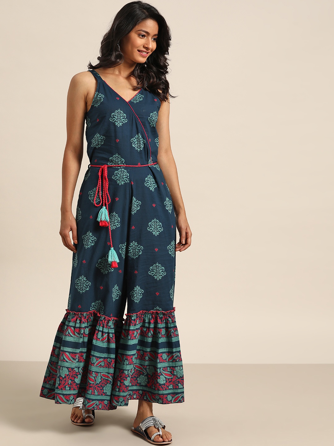 

Sangria Women Navy Blue Printed Ethnic Jumpsuit