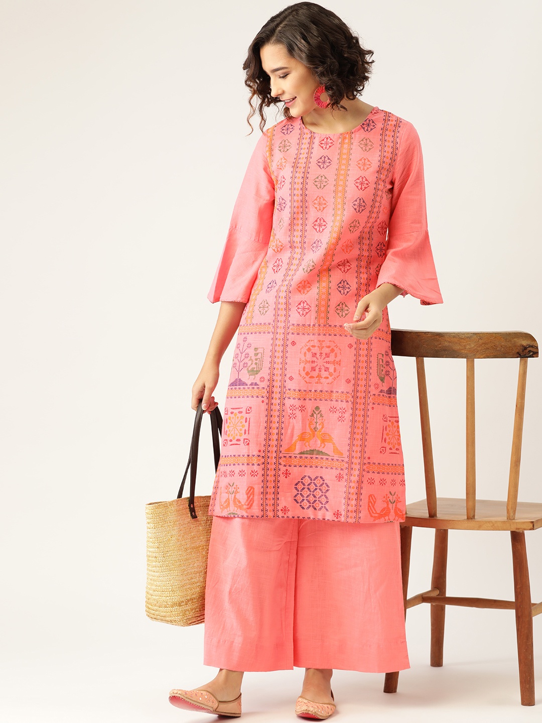 

Sangria Women Pink Ethnic Motifs Printed Pure Cotton Kurta with Palazzos