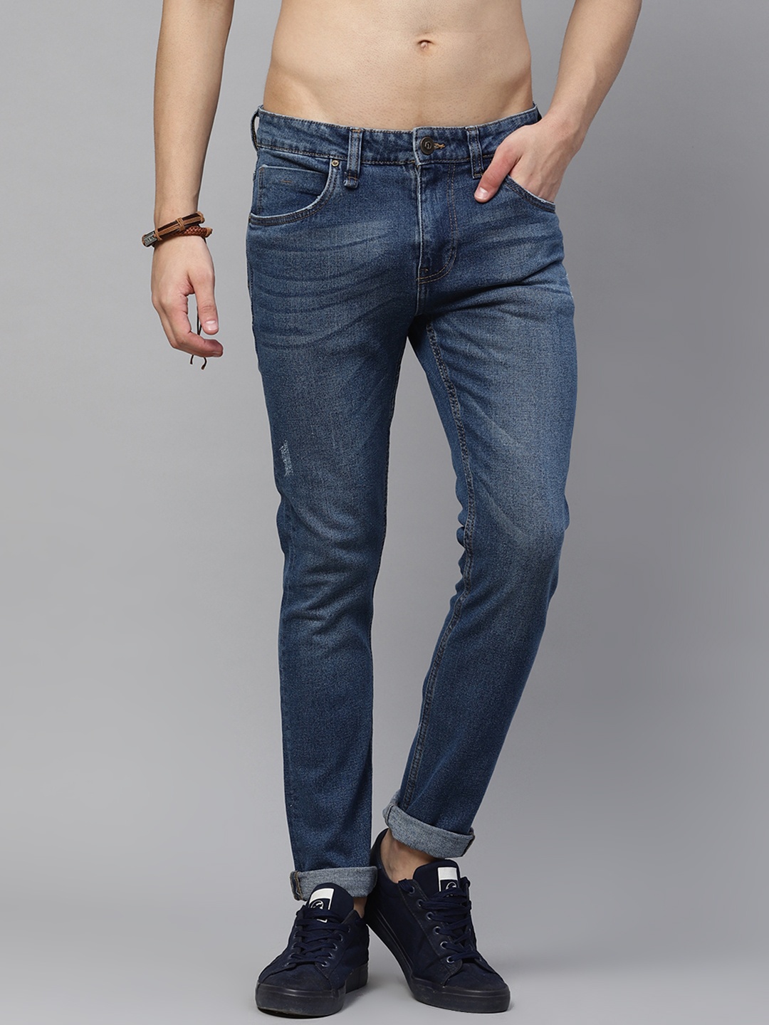 

Roadster Men Navy Blue Low Distress Light Fade Stretchable Jeans