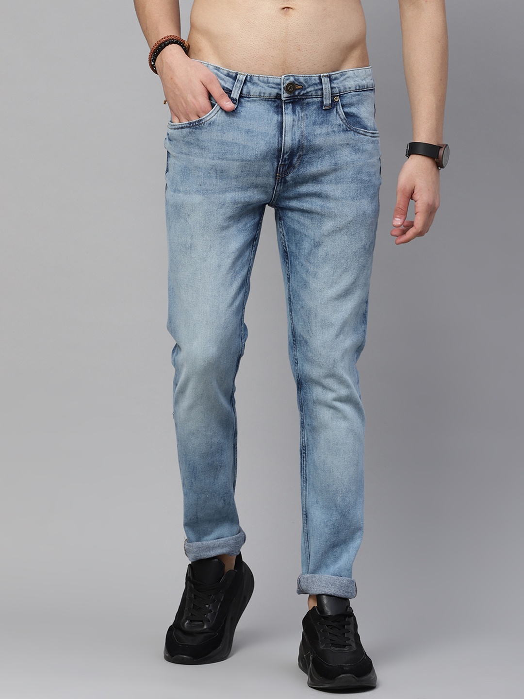 

The Roadster Lifestyle Co Men Blue Skinny Fit Heavy Fade Stretchable Jeans