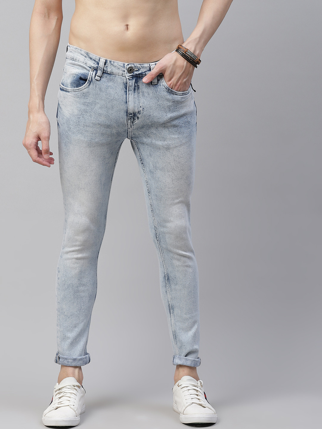 

The Roadster Lifestyle Co Men Blue Super Skinny Fit Heavy Fade Stretchable Jeans