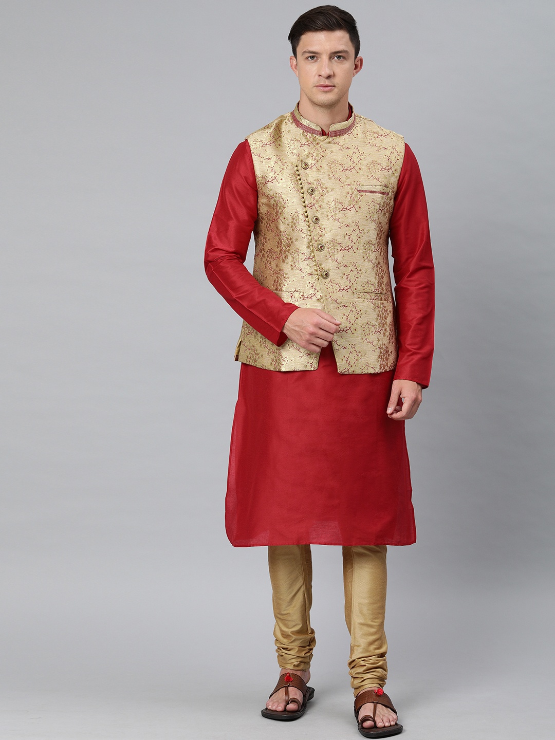 

Ethnix by Raymond Men Red Solid Kurta with Churidar