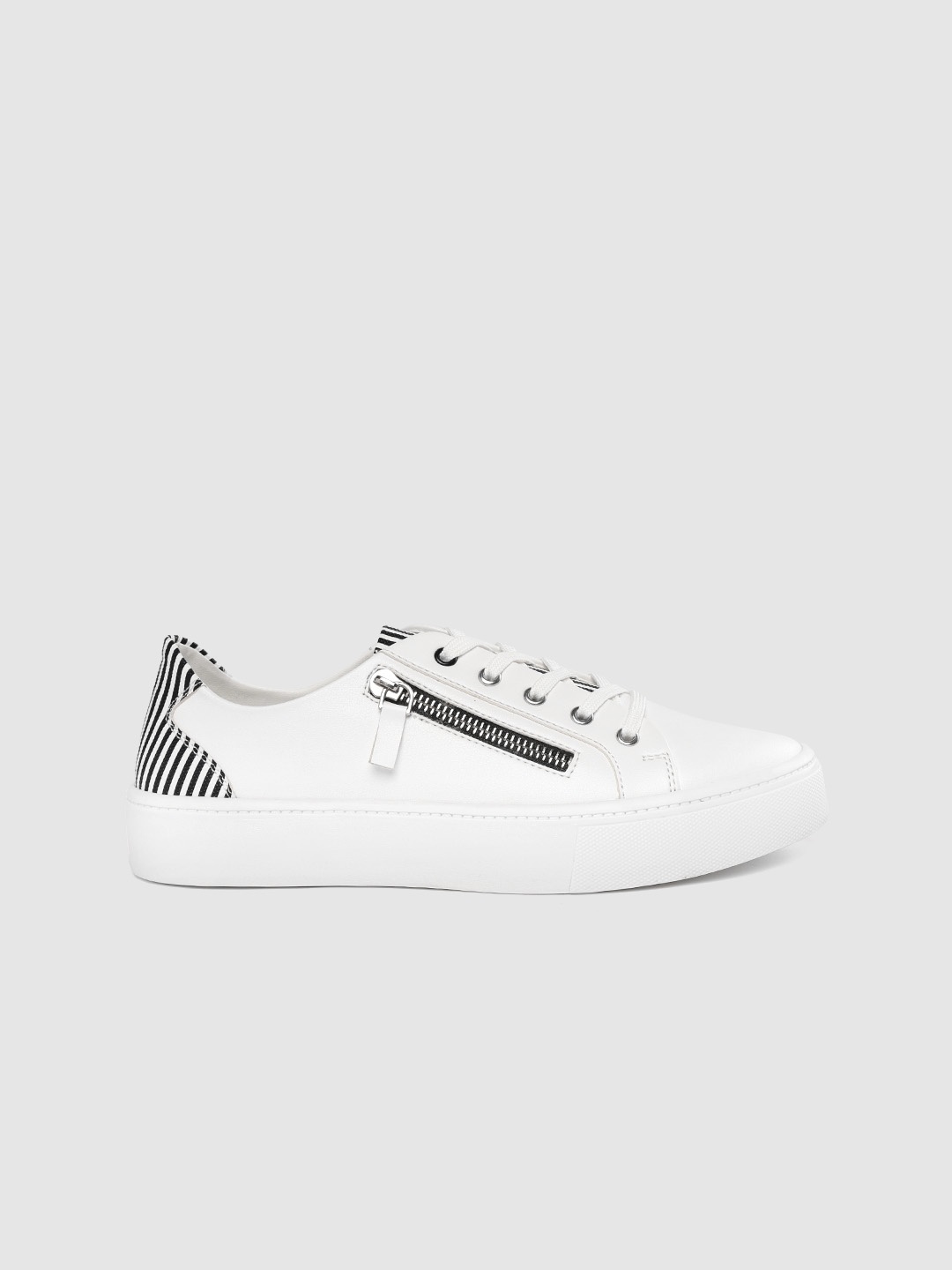 

DressBerry Women White Striped & Zip Detail Sneakers