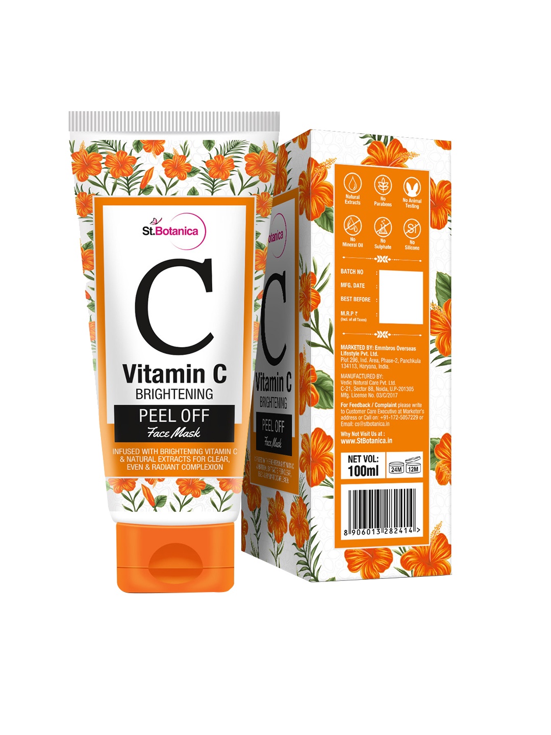 

StBotanica Set of 2 Vitamin C Brightening Peel Off Masks 100 ml each, Orange