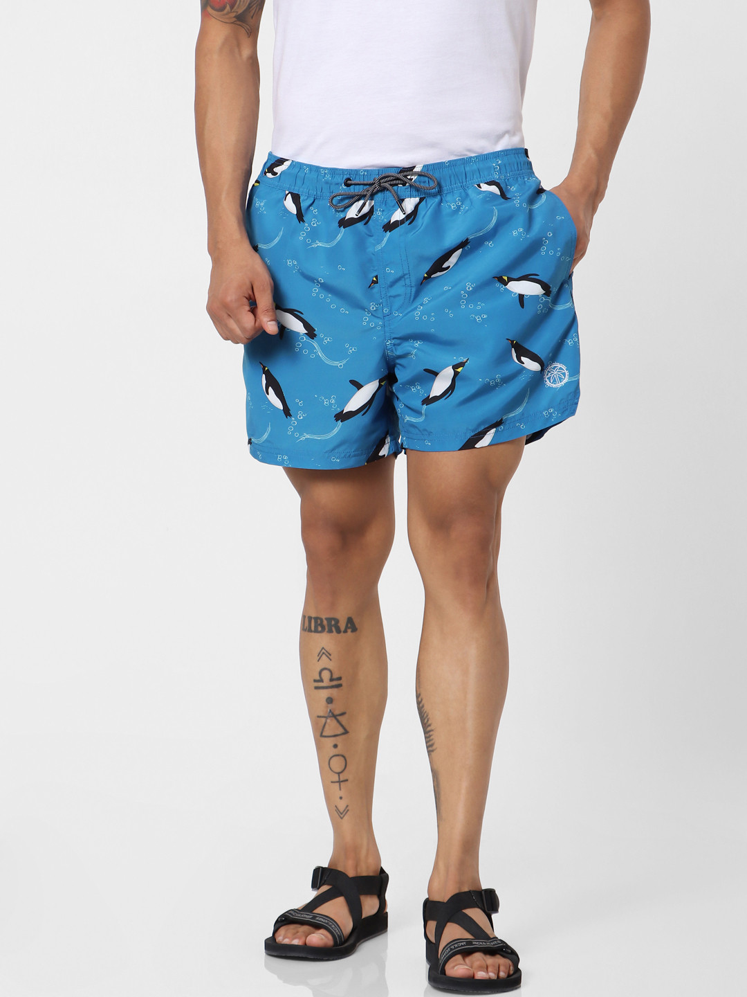 

Jack & Jones Men Blue Printed Regular Fit Sustainable Swim Shorts