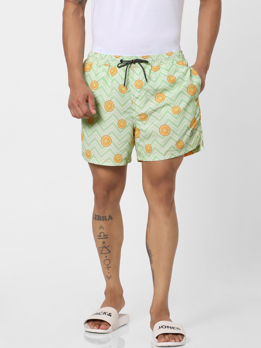 

Jack & Jones Men Green & Orange Printed Regular Fit Swim Shorts