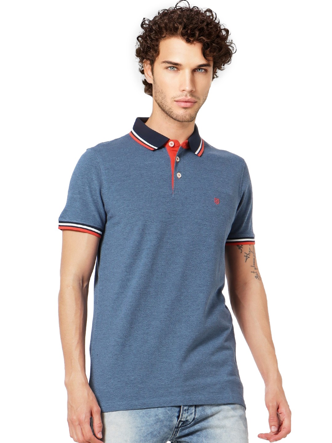 

Jack Jones Men Blue Solid Polo Collar Pure Cotton T-shirt