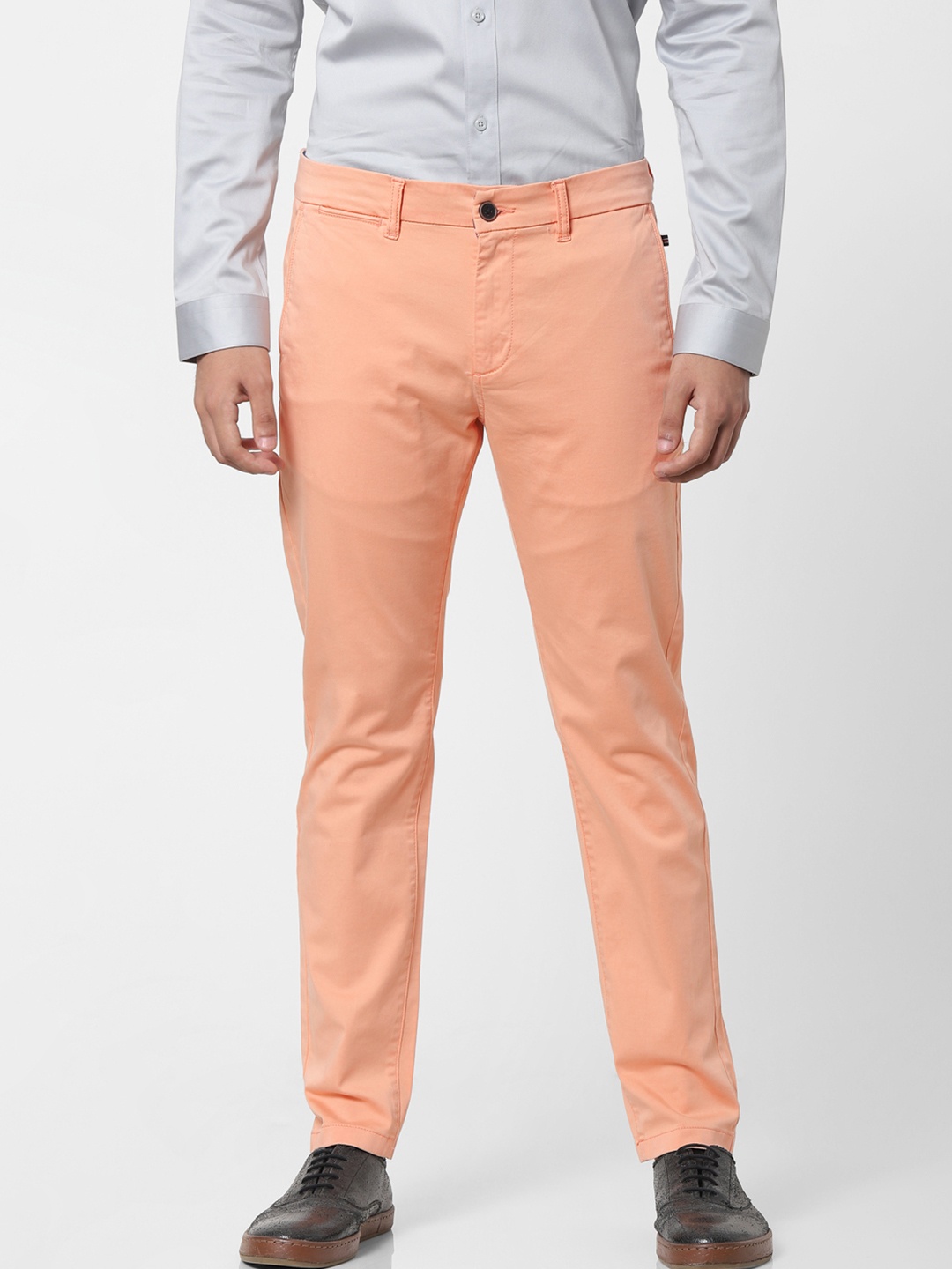 

Jack & Jones Men Peach-Coloured Solid Slim Fit Chinos Trousers