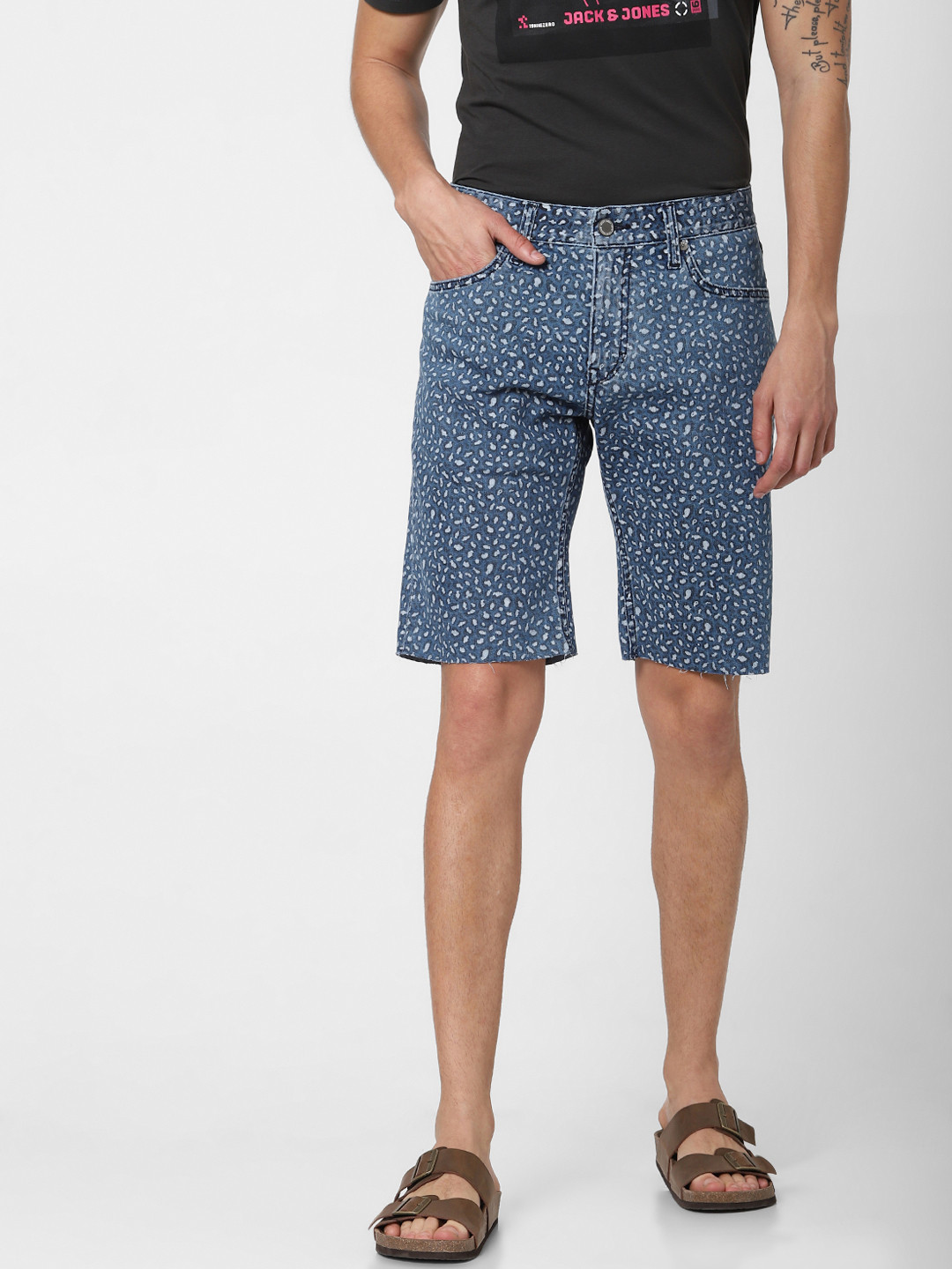 

Jack & Jones Men Blue Printed Regular Fit Shorts