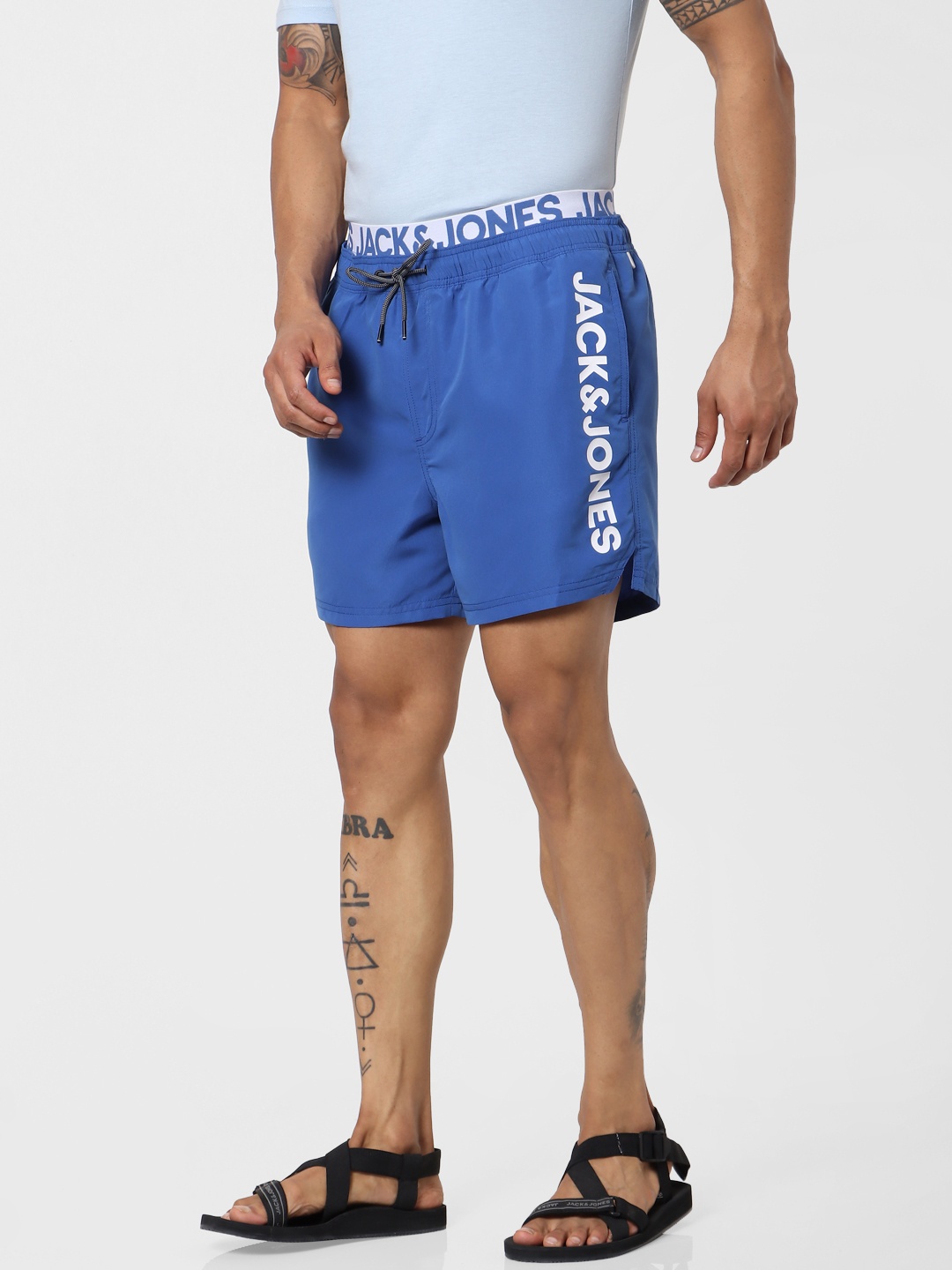 

Jack & Jones Men Blue Printed Regular Fit Swim Shorts