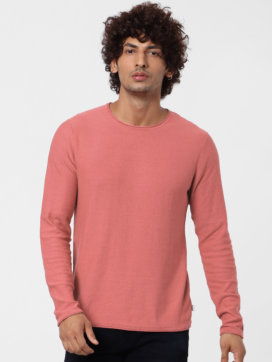 

Jack & Jones Men Coral Pink Solid Pullover Sweater
