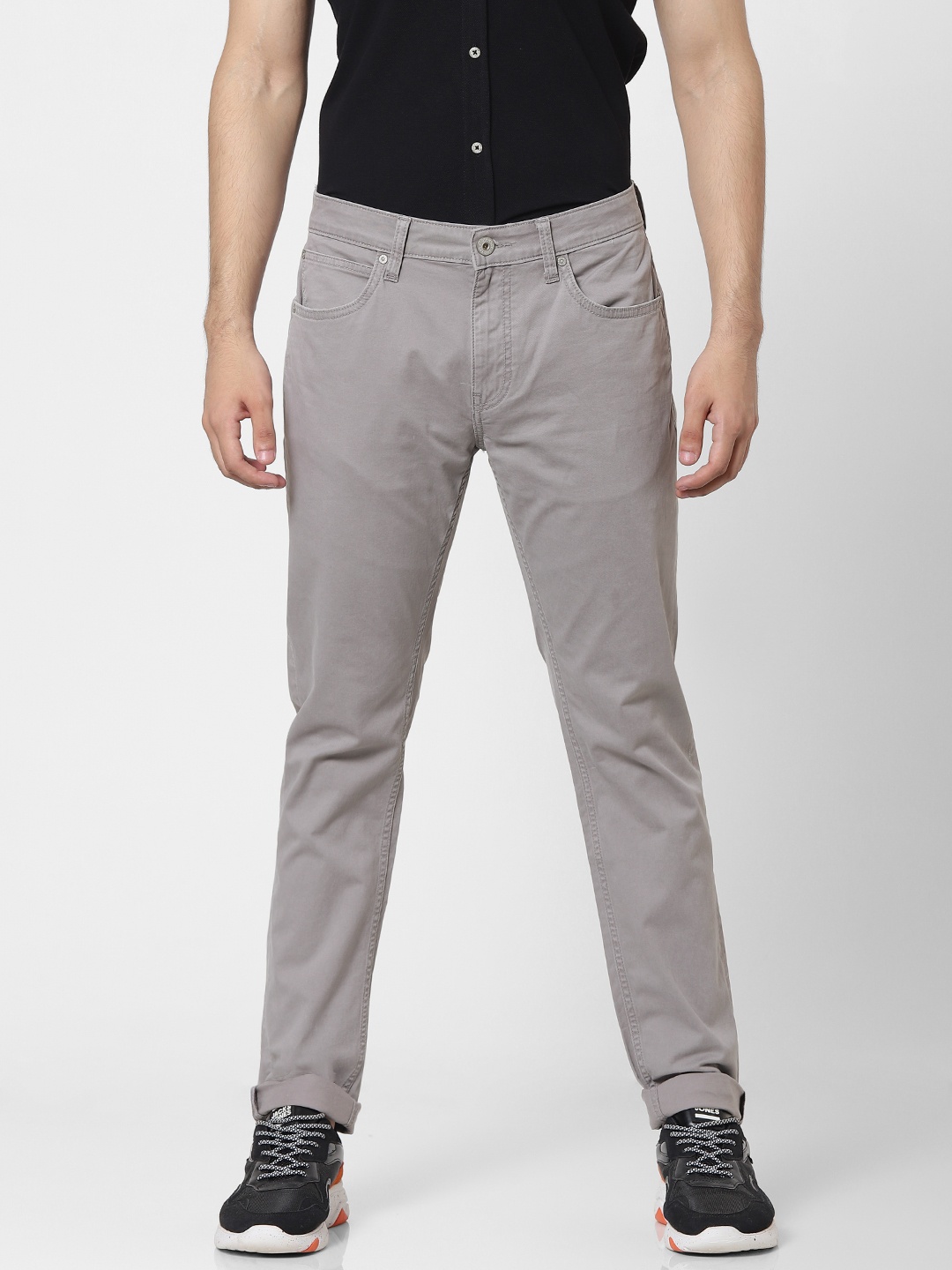 

Jack & Jones Men Grey Tim Slim Fit Solid Chinos