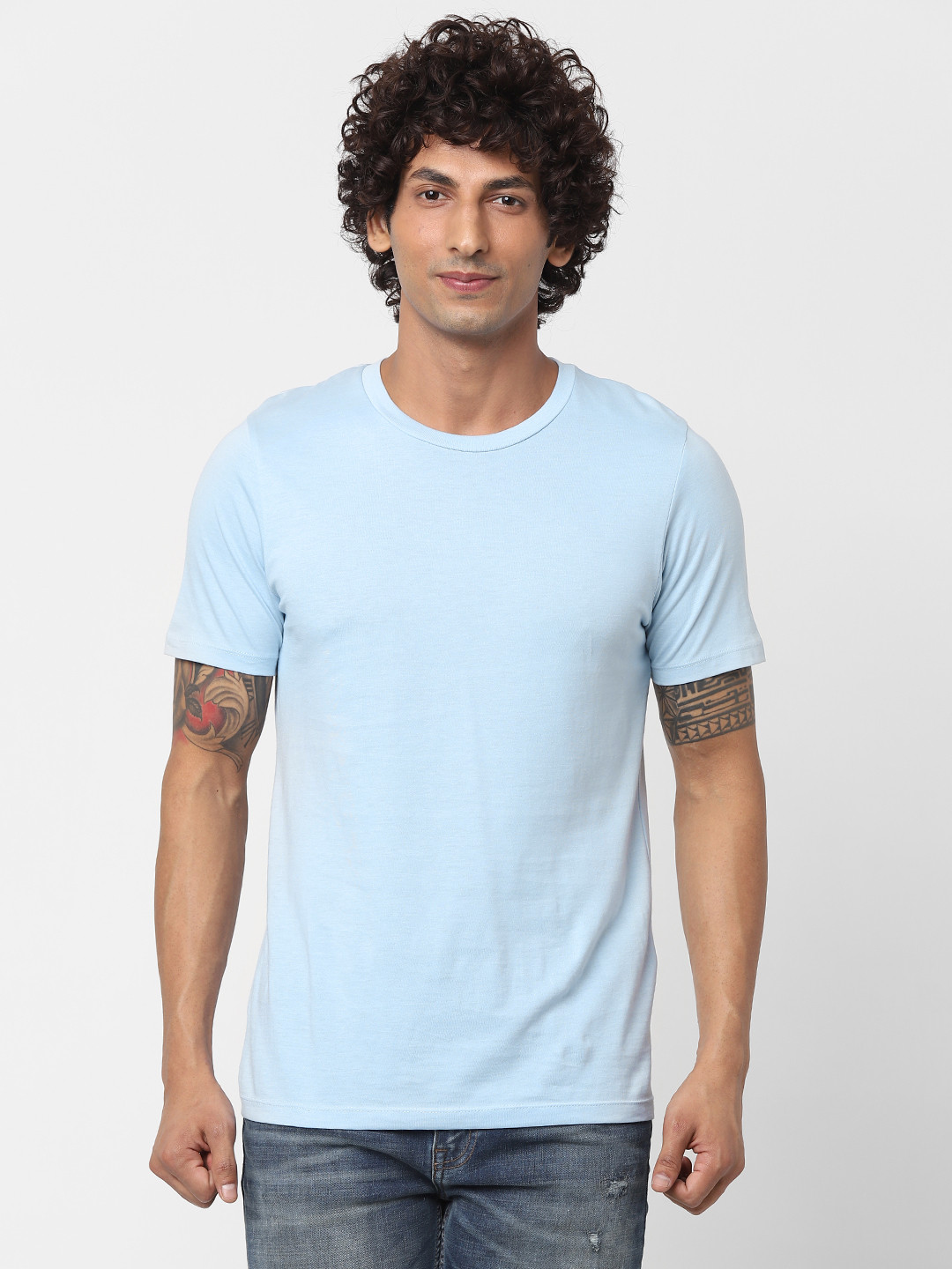 

Jack & Jones Men Blue Solid Round Neck Sustainable T-shirt