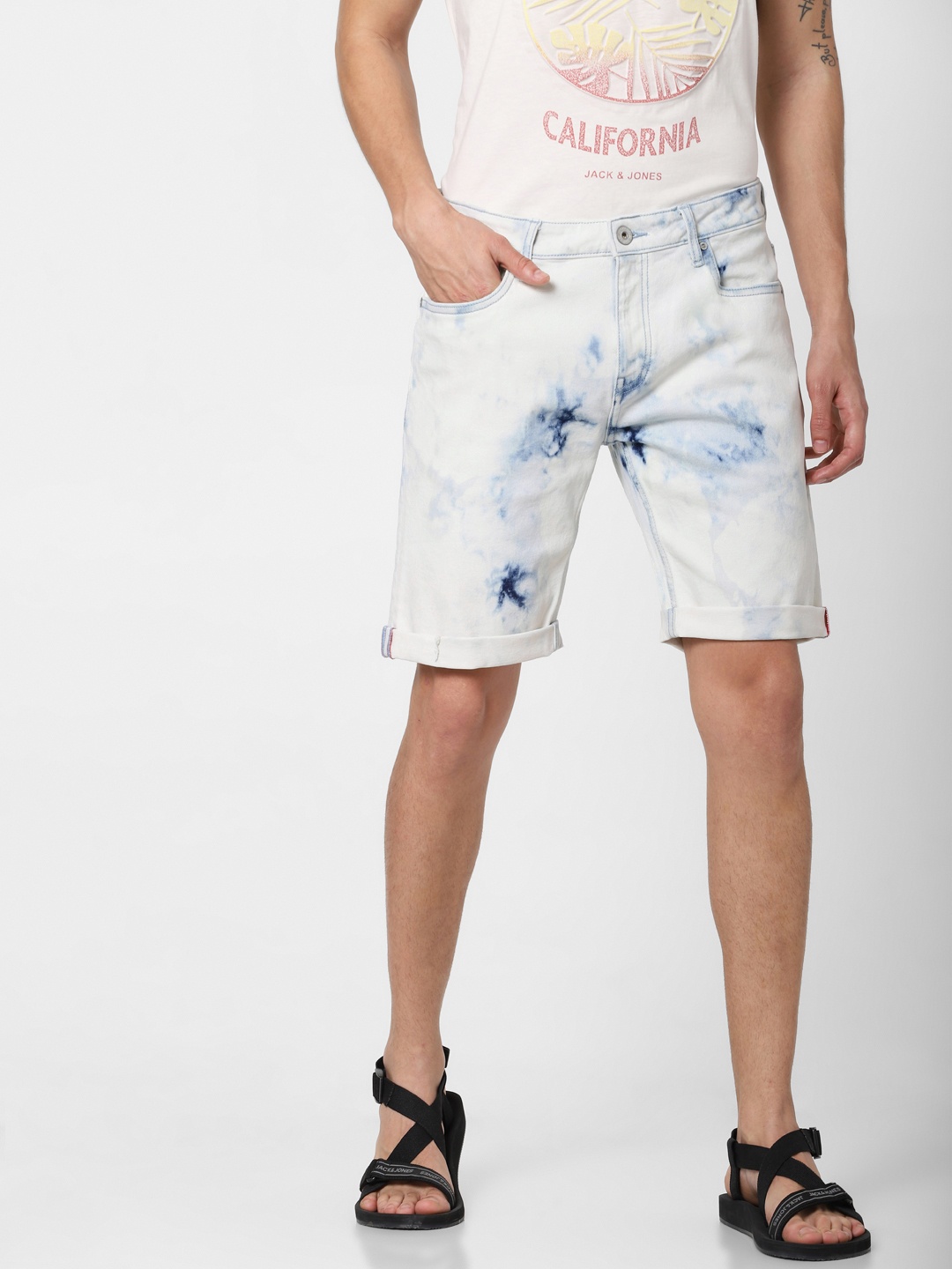 

Jack & Jones Men Blue Washed Slim Fit Denim Shorts