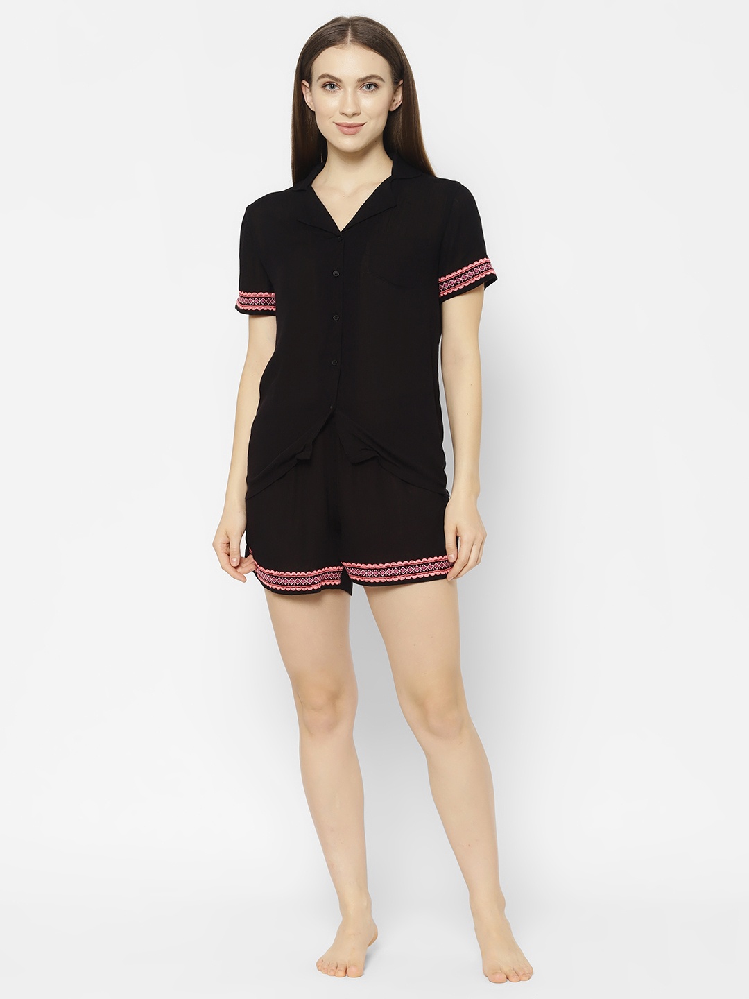 

HOUSE OF KKARMA Women Black Solid Night Suit