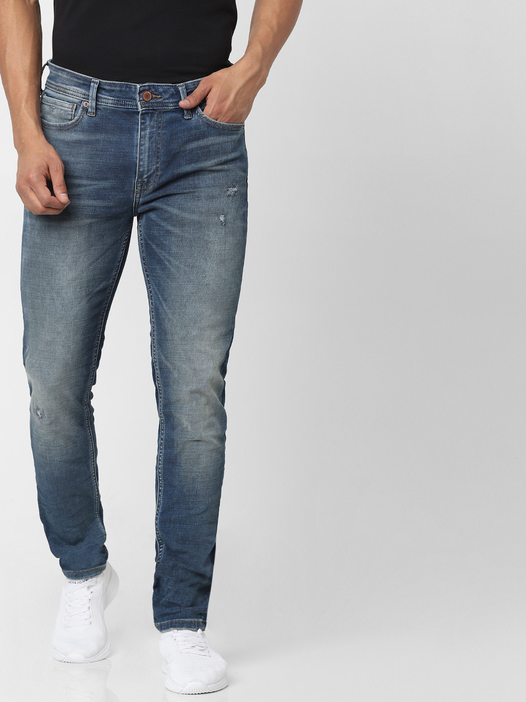 

Jack & Jones Men Blue Ben Skinny Fit Low-Rise Low Distress Stretchable Jeans