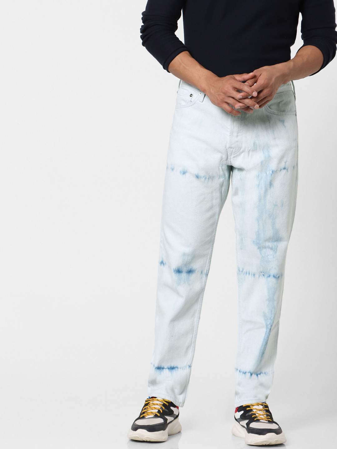 

Jack & Jones Men Blue Tie & Dye Chris Loose Fit Mid-Rise Clean Look Jeans
