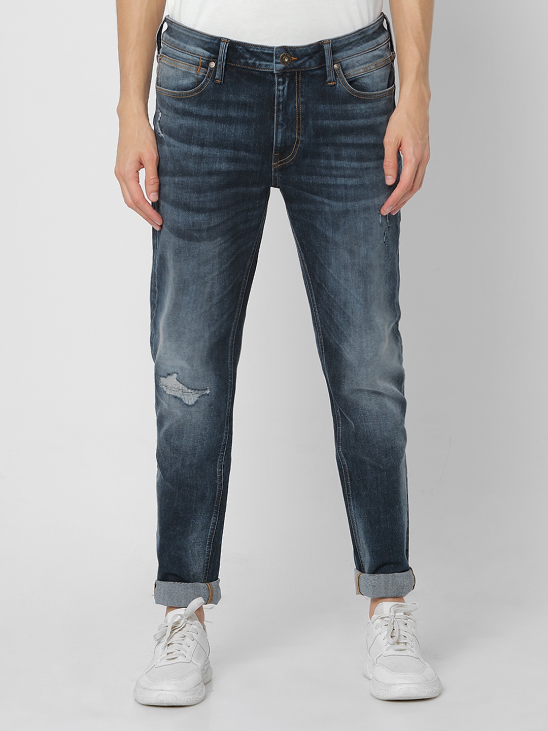 

Jack & Jones Men Blue LIAM Skinny Fit Low-Rise Low Distress Stretchable Jeans