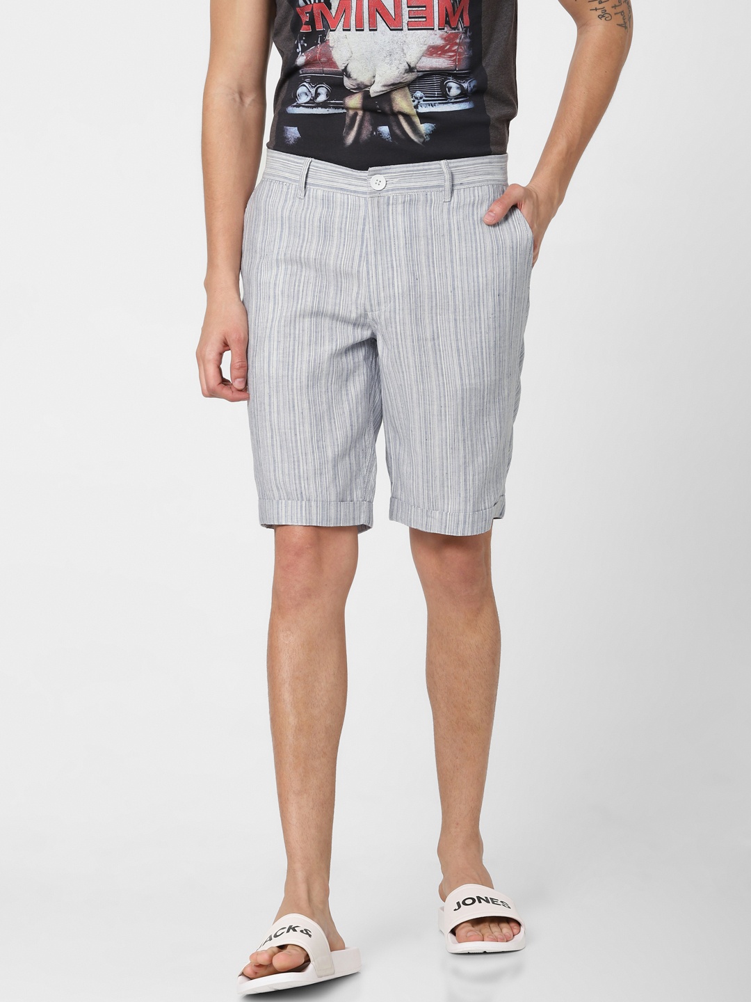 

Jack & Jones Men Blue Striped Slim Fit Regular Shorts
