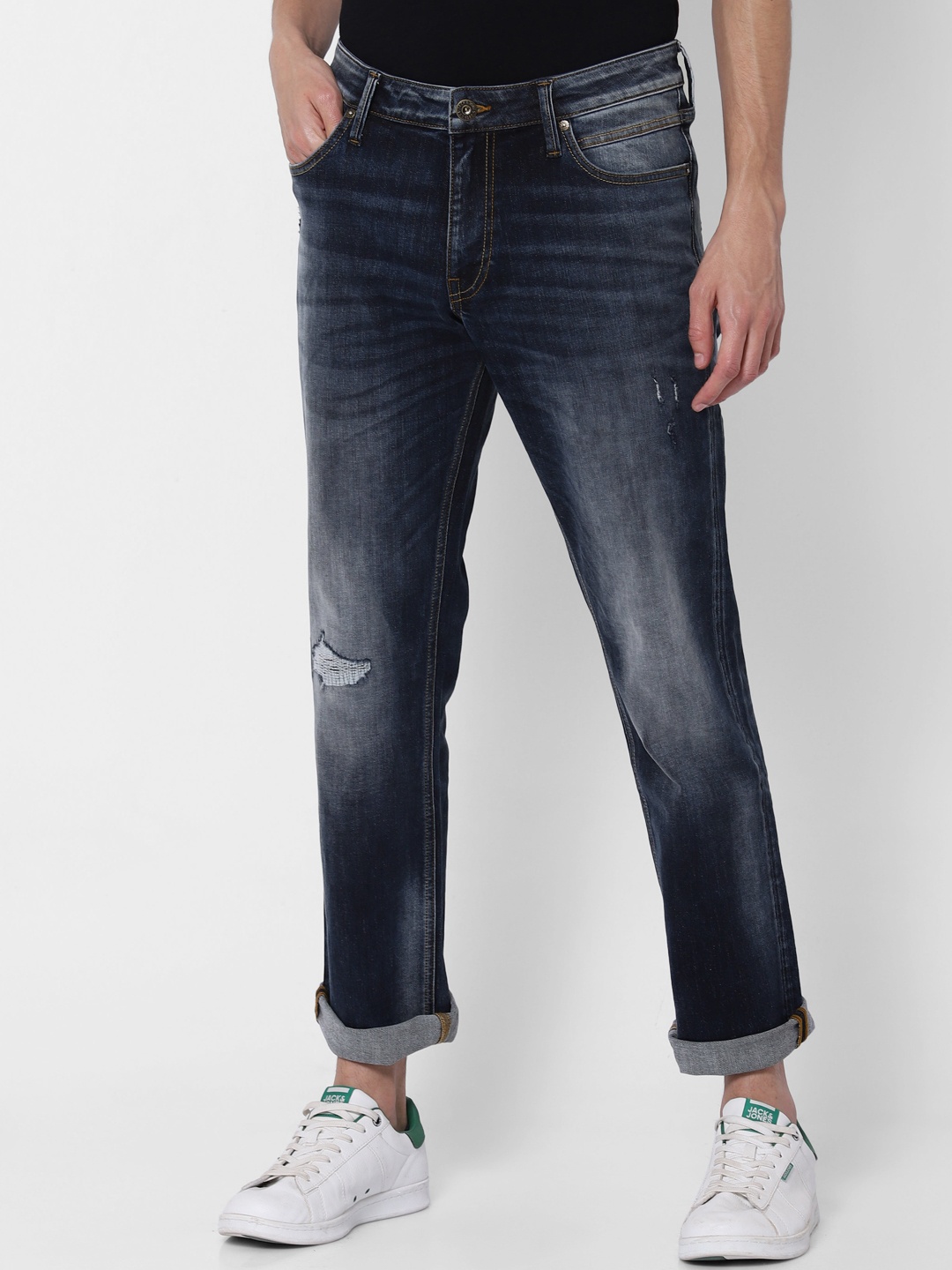 

Jack & Jones Men Blue CLARK Regular Fit Low-Rise Low Distress Stretchable Jeans