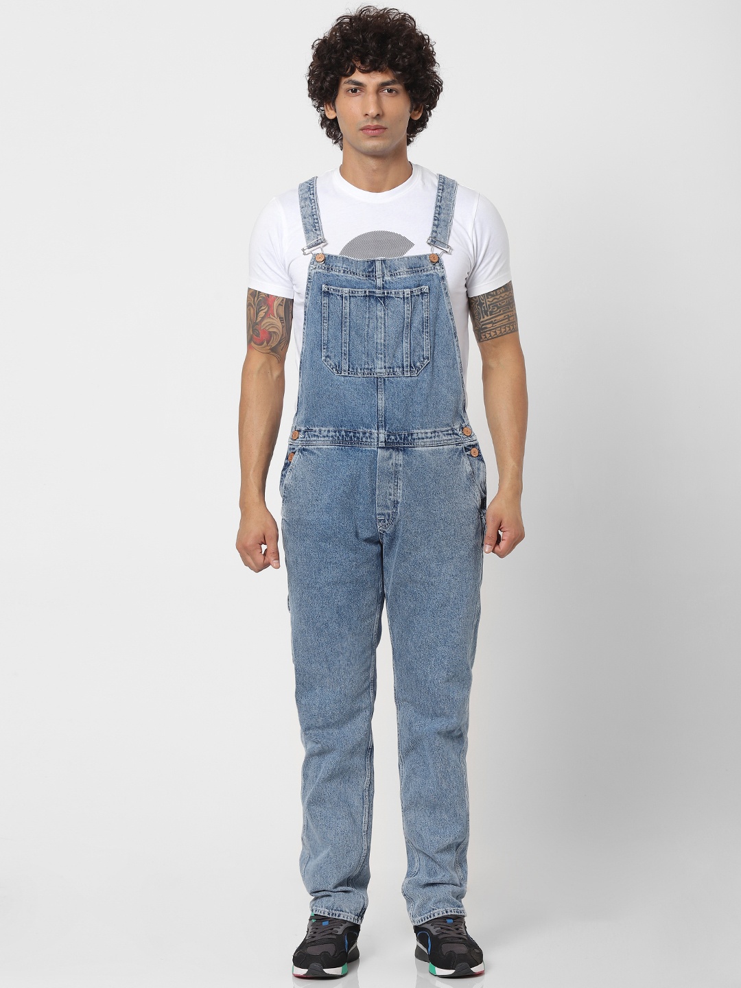 

Jack & Jones Men Blue Mike Comfort Fit Washed Denim Dungaree