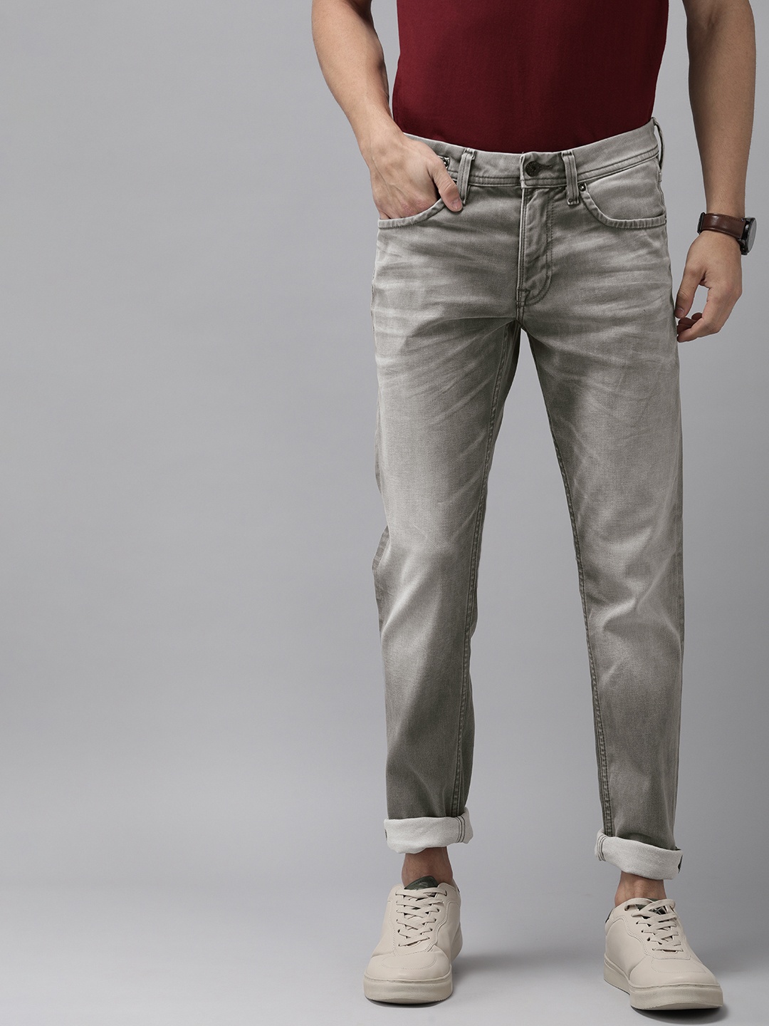 

Jack & Jones Men Grey Slim Fit Low-Rise Clean Look Stretchable Jeans