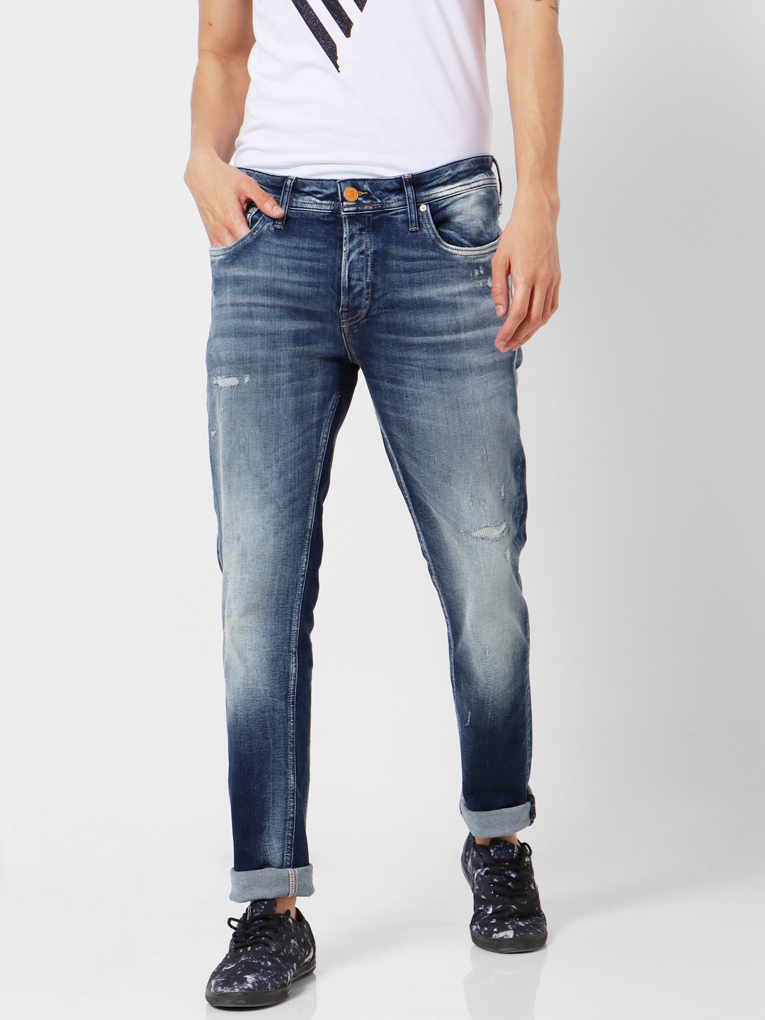 

Jack & Jones Men Blue BEN Skinny Fit Low-Rise Low Distress Stretchable Jeans