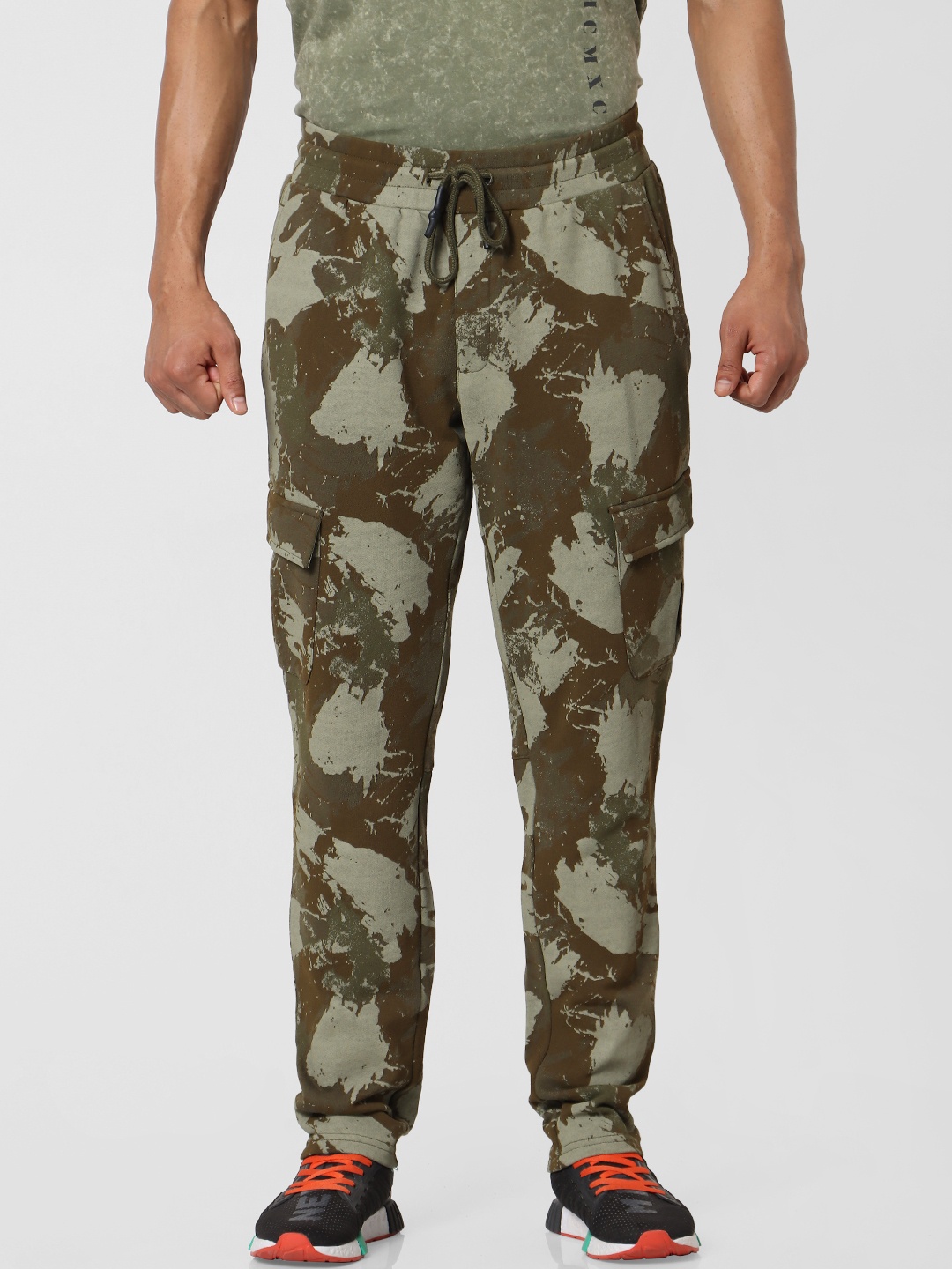 

Jack & Jones Men Olive Green & Grey Straight Fit Printed Track Pants