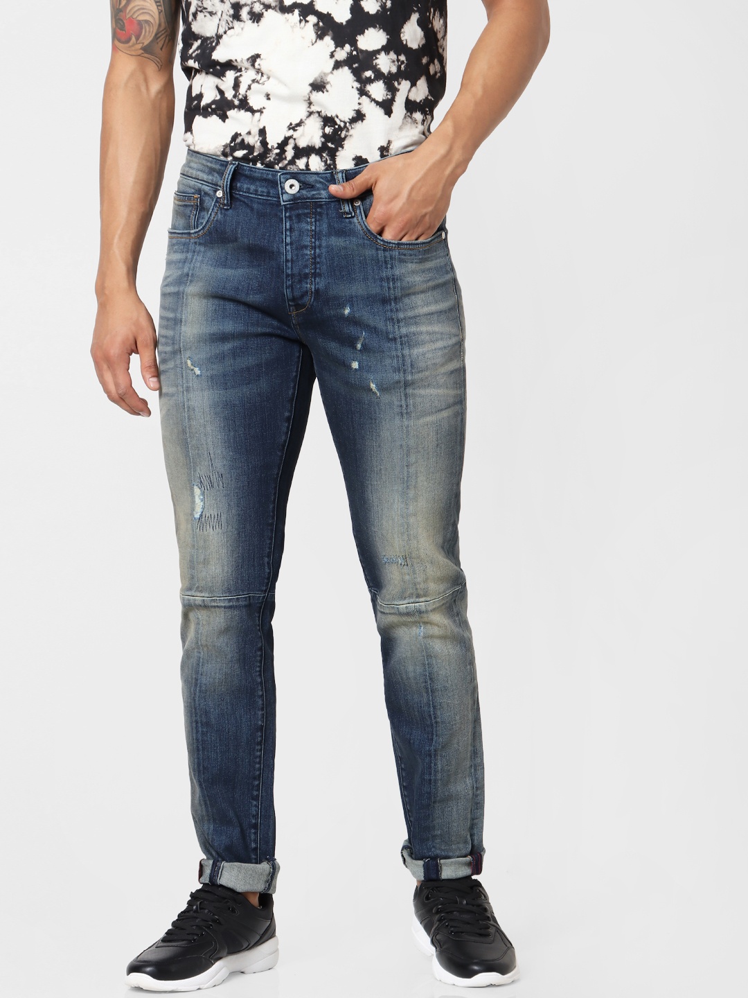 

Jack & Jones Men Blue Glenn Slim Fit Mid-Rise Low Distress Heavy Fade Stretchable Jeans