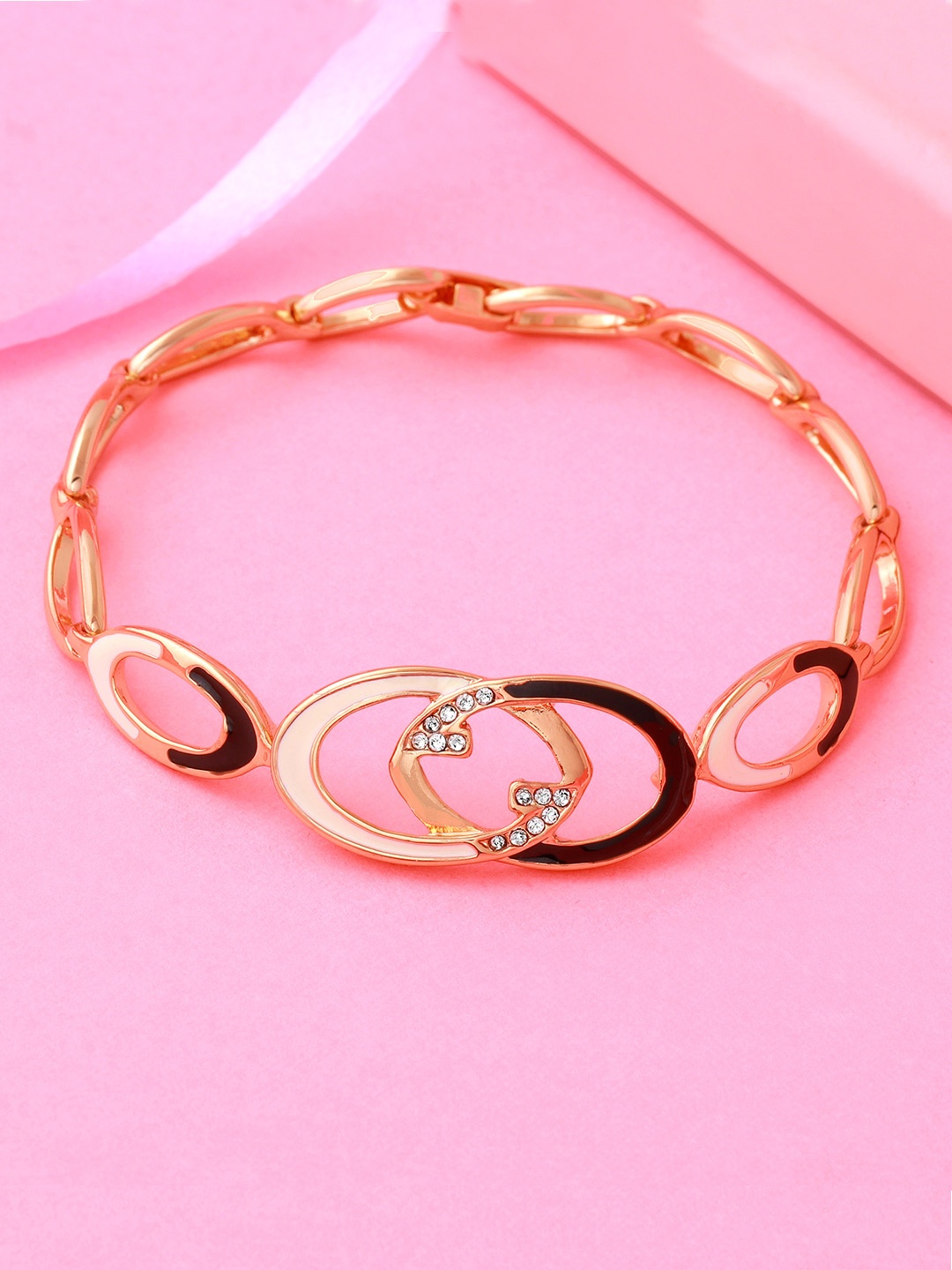 

Estele Rose Gold -Plated Black And White American Diamond-Studded Enamel Bracelet